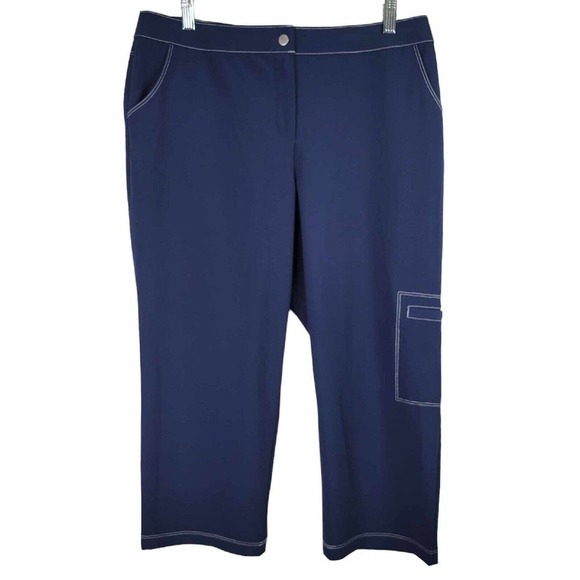 Weekends By Chicos Cargo Crop Pants Womens Size 1.5 US 10 Navy Blue Pockets - Picture 2 of 8